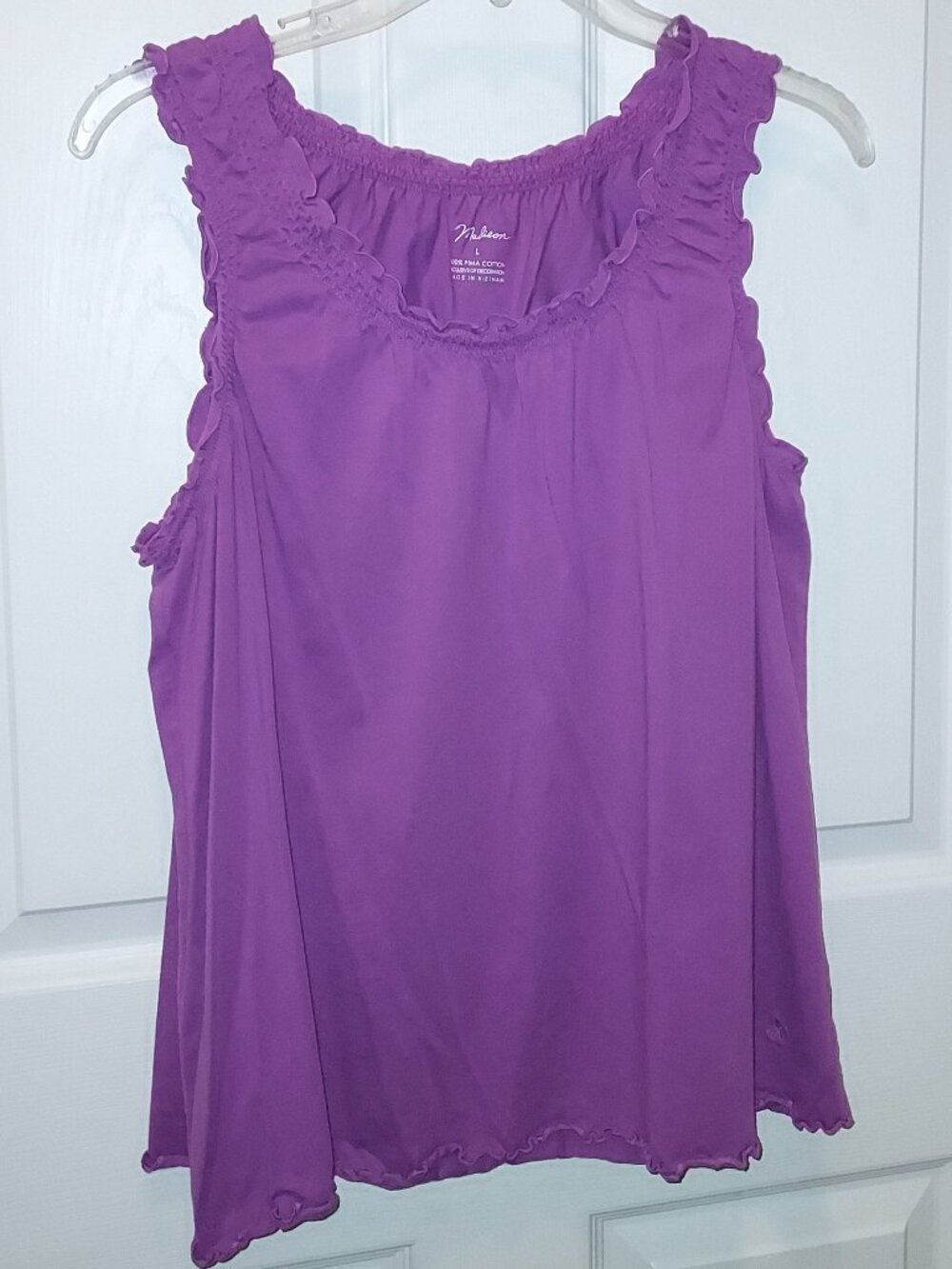 Madison TANK TOP Elastic Neckline Arms Scallop Bottom 100% Pima Cotton Ladies L
